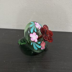 Parasol Mini Blossom Hanging Hummingbird Feeder Green Glass Painted Flowers HTF